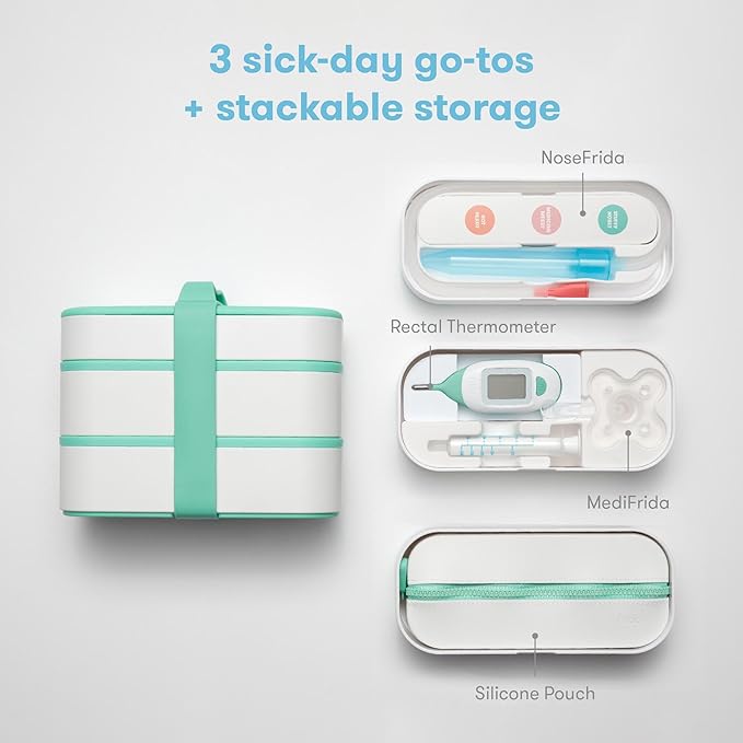 Frida Baby Mobile Medicine Cabinet Travel Kit, Baby Essentials Gift Set Includes NoseFrida Snotsucker, Rectal Thermometer, MediFrida Medicine Dispenser with Portable Carrying Case