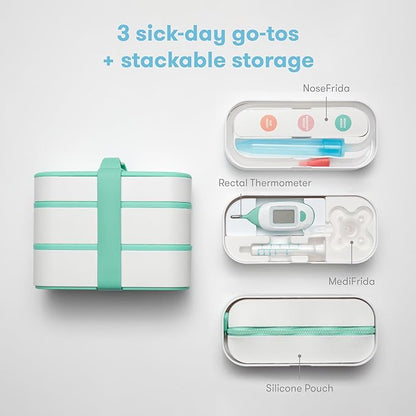 Frida Baby Mobile Medicine Cabinet Travel Kit, Baby Essentials Gift Set Includes NoseFrida Snotsucker, Rectal Thermometer, MediFrida Medicine Dispenser with Portable Carrying Case