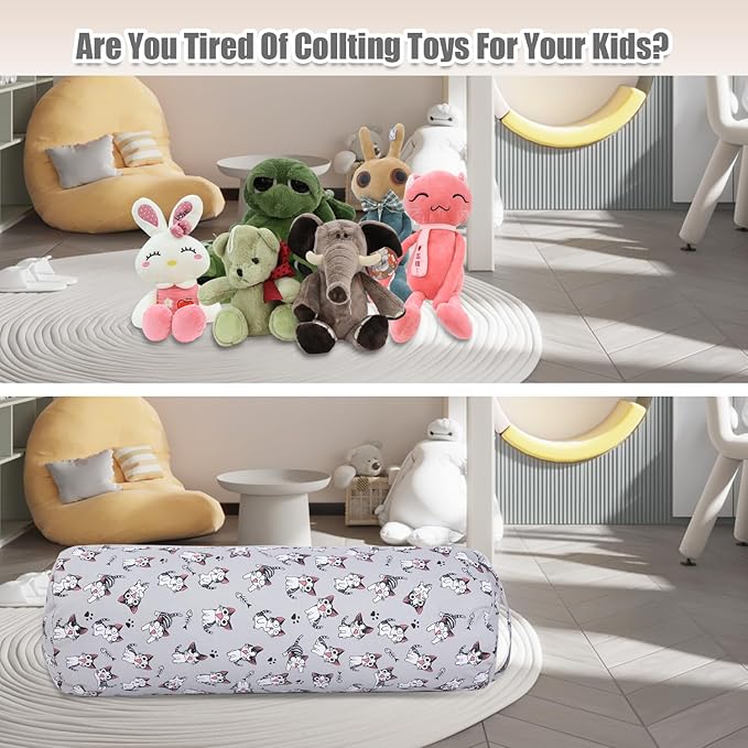Stuffed Animal Storage Bean Bag Chair Cover (No Filler), Cylinder Plush Toy Storage Stuff and Sit Seat for Kids Boys and Girls, Canvas Large Soft Sit & Play Sofa with YKK Zipper