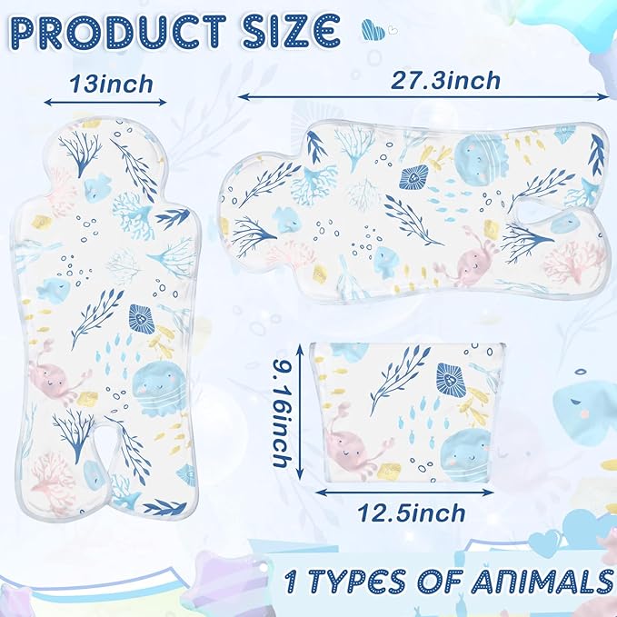 Pinkunn Gel Car Seat Baby Cooling Pad for Summer Breathable Stroller Cooler Pad Multifunctional Carseat Cooling Mat for Baby Child Dining Chair Safety Seat Stroller(Blue, White,Sea)
