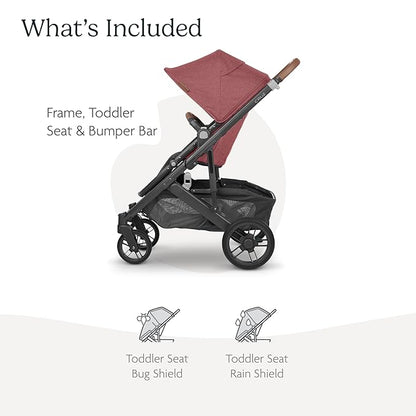 UPPAbaby Cruz V2 Stroller/Full-Featured Stroller with Travel System Capabilities/Toddler Seat, Bumper Bar, Bug Shield, Rain Shield Included/Lucy (Rosewood Mélange/Carbon Frame/Saddle Leather)