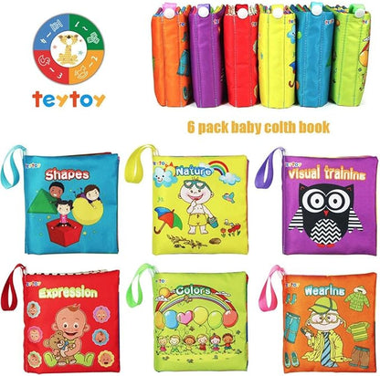 teytoy My First Soft Book, 6 PCS Nontoxic Fabric Baby Cloth Books Early Education Toys Activity Crinkle Cloth Book for Toddler