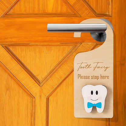Wooden Tooth Fairy Door Hanger with Cute Money Holder Gift