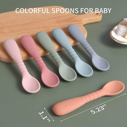 ME.FAN Silicone Baby Feeding Spoons [6 Pack] First Stage Baby Infant Spoons - Baby Utensils Soft Training Spoon Self Feeding - Chew Spoon Set for Babies and Toddlers