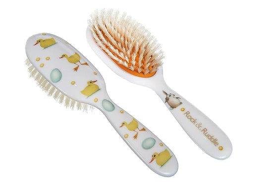 Rock & Ruddle Soft White Natural Boar Bristle Hairbrush for Babies and Young Children. Perfect for Fine Hair Detangling and Smoothing. Little Ducks Design, Small