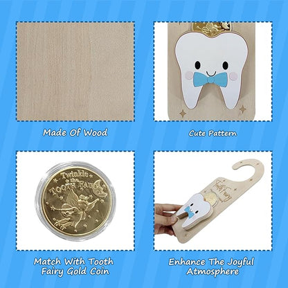Tooth Fairy Door Hanger, Wooden Tooth Fairy Holder with Tooth