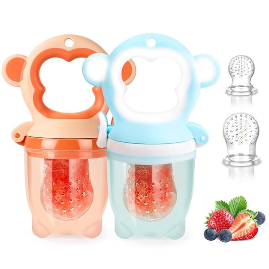 Baby Fresh Fruit Feeder Pacifier, 2 Pack HAOBAOBEI Baby Teether for Chewing 4 Silicone