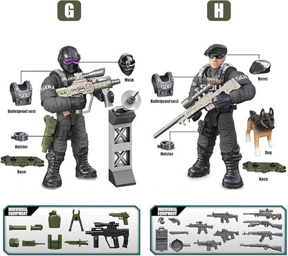 MEIEST SWAT Model Equipment Assembly Building Block Toys,8 PCS City Police Action Mini-Figures with Multiple Military Weapons Accessories,Party Favors Set