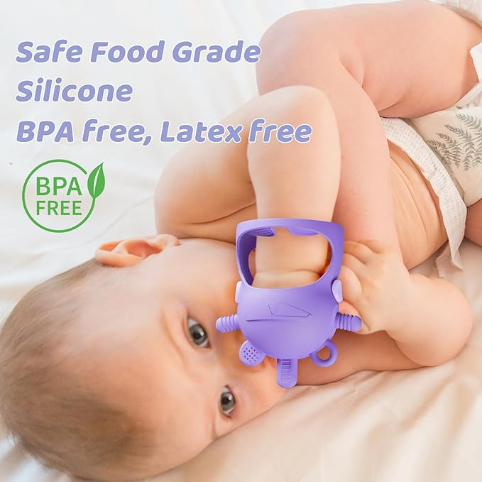 NCVI Baby Silicone Teether Hand Grip for 0-6 Months, Never Drop Baby Sucking Teething Relief Hand Held