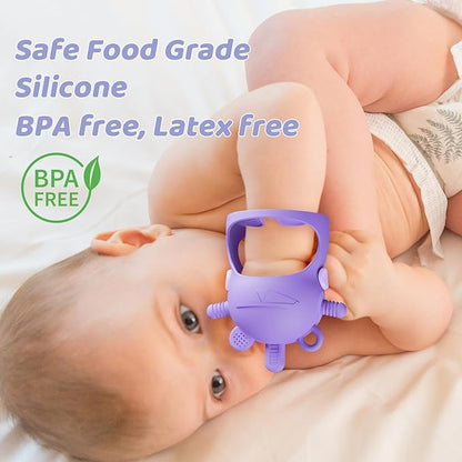 NCVI Baby Silicone Teether Hand Grip for 0-6 Months, Never Drop Baby Sucking Teething Relief Hand Held