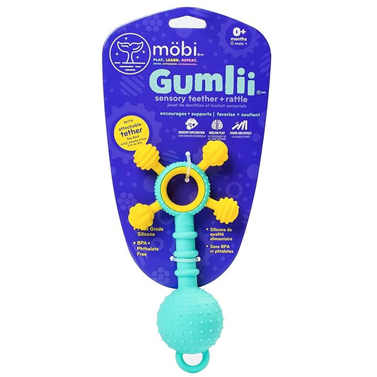 Mobi Gumlii Sensory Teether Baby Rattle Toy - Baby Teething Toy for Babies 0-6 Months, Newborn Baby Sensory Teether & Rattle Toy 1