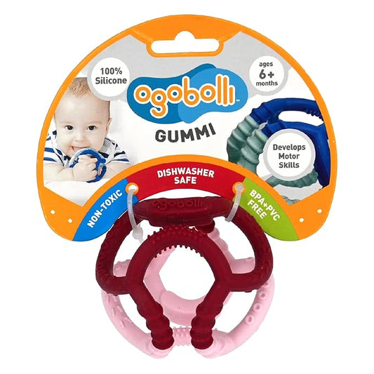 OgoBolli Gummi Teether Ring Textured Sensory Ball Toy for Babies & Toddlers - Stretchy, Soft Non-Toxic Silicone 6+ Months