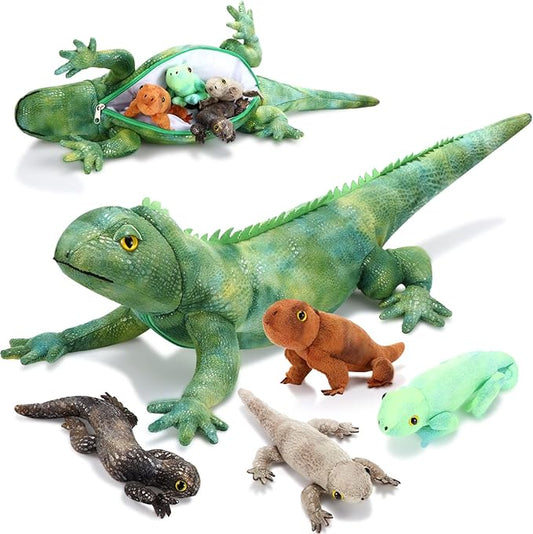 HyDren 5 Pcs Stuffed Iguanas Plush Toy Set 26 Inch 4 Babies