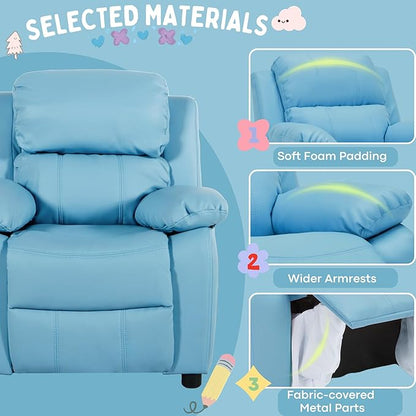 JC Home Macaron Kids Reclining Chair Leather Recliner Sofa Toddler Youth Children Child Ages 2-8