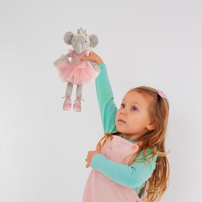 MON AMI Princess Evelyn The Elephant Plush Stuffed Doll – 12”, Cute Elephant in Tulle Dress