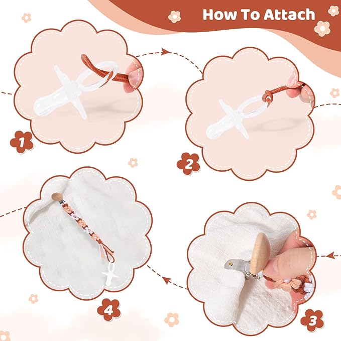 Pacifier Clip for Boys Girls Floral Daisy Macrame Baby Paci (1pack:Caramel Style