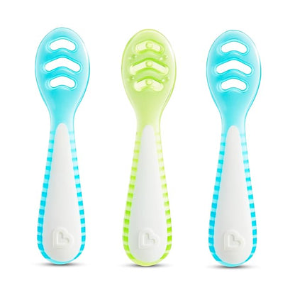 Munchkin® Gentle Dip™ Baby Spoons for Self Feeding and Baby Led Weaning, 3 Pack, Blue/Green
