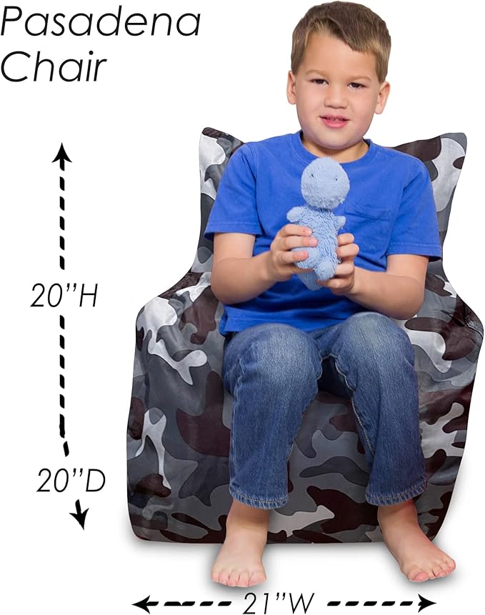 Posh Creations Structured Comfy Bean Bag Chair for Gaming, Reading and Watching TV, Pasadena Chair, Nylon - Camo Dark and Black Gray