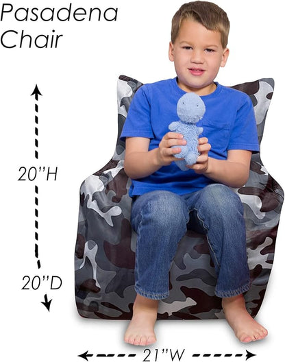 Posh Creations Structured Comfy Bean Bag Chair for Gaming, Reading and Watching TV, Pasadena Chair, Nylon - Camo Dark and Black Gray