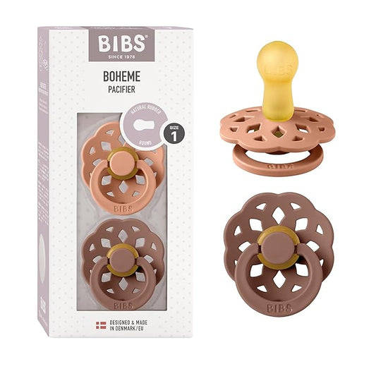 BIBS Pacifiers - Boheme Collection | BPA-Free Baby Pacifier 2 Peach/Woodchuck 0-6 Months
