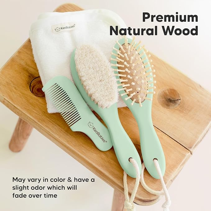 KeaBabies Baby Hair Brush - Soft Goat Bristles, Cradle Cap Brush