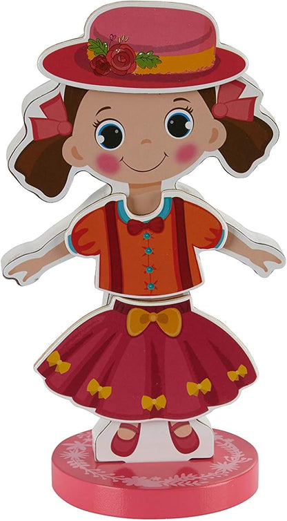 Magnetic Wooden Dress-Up Dolls Toy | Pretend Play Set Includes: 1 Wood Doll with 30 Assorted Costume Dress Ideas 3+