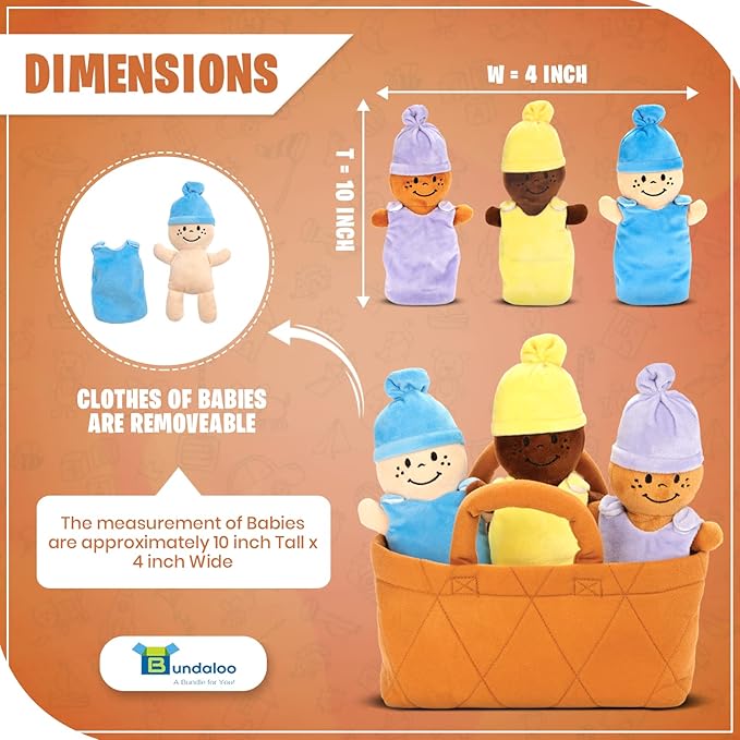 Bundaloo Basket of Babies with Realistic Giggling Sounds - Plush Baby Doll Set with Carrier 3 Multicultural