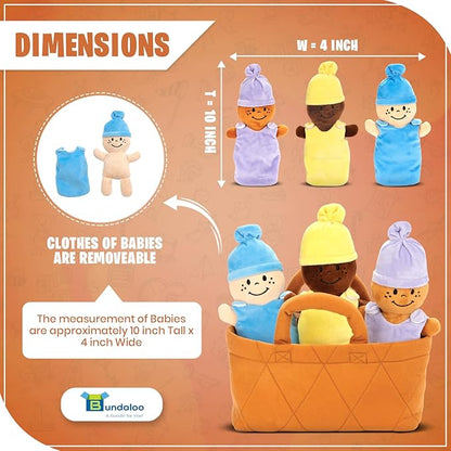 Bundaloo Basket of Babies with Realistic Giggling Sounds - Plush Baby Doll Set with Carrier 3 Multicultural