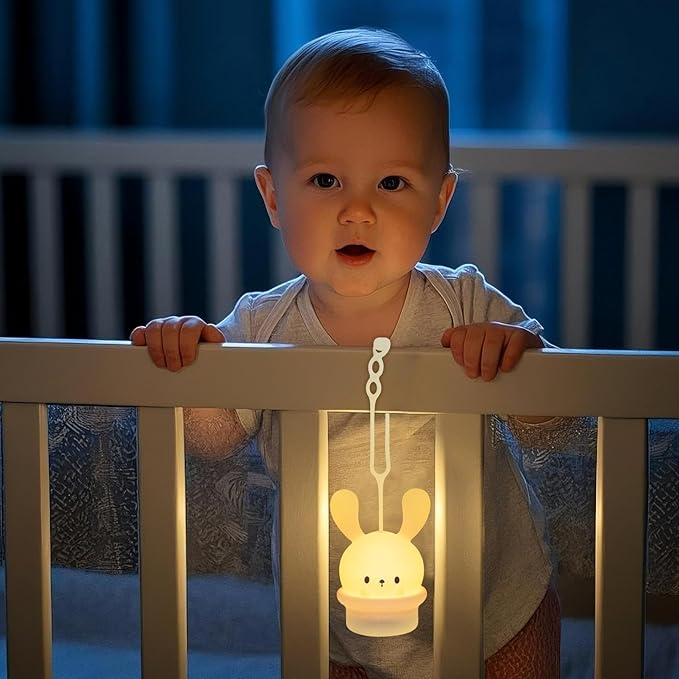 Night Light for Baby Cribs - Nightlight With Timing & Dimming Function 9 Colors Changing Eye Caring Portable Hanging Rechargeable Led Light Up Toddler Bed Room Travel Essentials Soft Silicone BPA Free