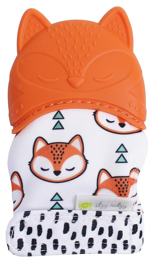Itzy Ritzy Silicone Teething Mitt - Soothing Infant Teething Mitten with Adjustable Strap, Crinkle Sound & Textured Silicone to Soothe Sore & Swollen Gums 3 Mos