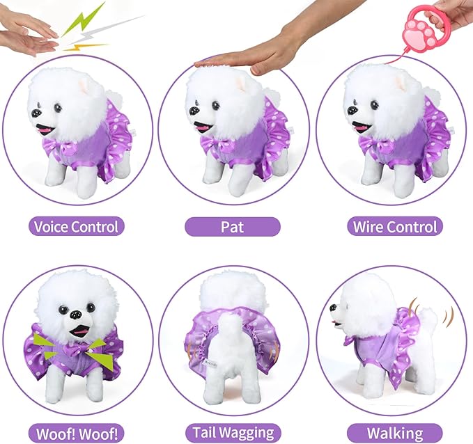 Interactive Walking Plush Puppy Toy Dog: Realistic Wagging Tail, Grooming Set 3-6+ (Great