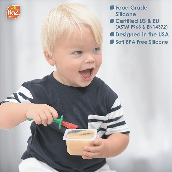 RaZbaby RaZberry Infant Training Spoon, 6m+ (Red & Blue, 2 Count (Pack of 1))