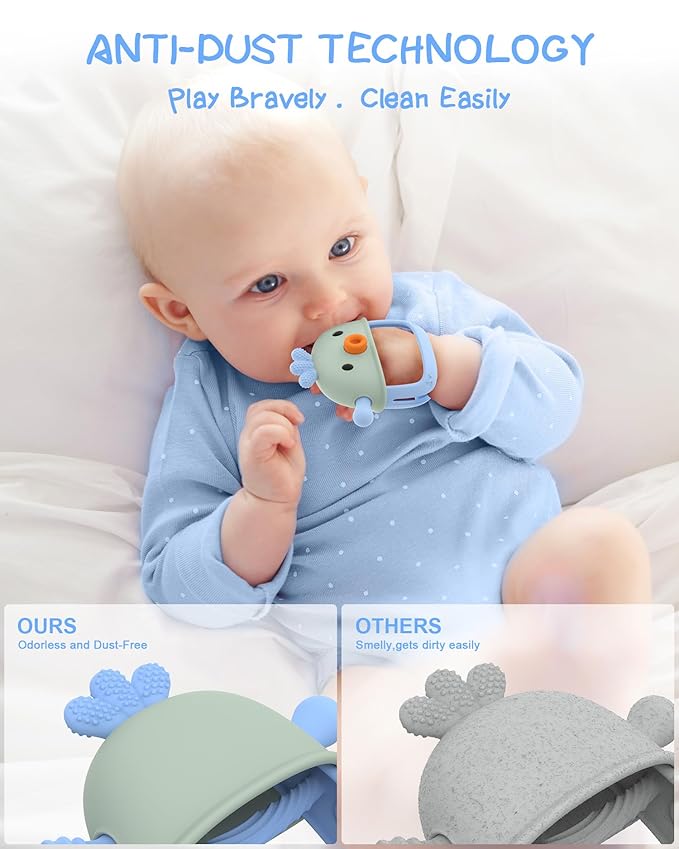 2 Packs Baby Teething Toy Silicone Teething Mitten for Infants 3+ Months, Anti-Drop Silicone Baby Teether