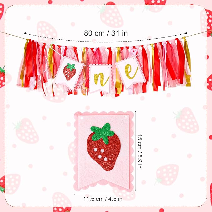 Strawberry One Birthday High Chair Banner, Cute Strawberry First Birthday