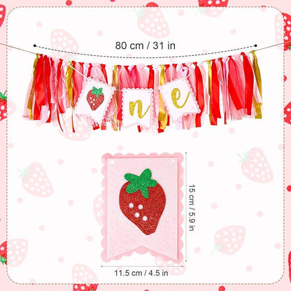 Strawberry One Birthday High Chair Banner, Cute Strawberry First Birthday