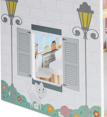 Lil' Jumbl Jumbl Kids Wooden Dollhouse, 17-Piece Accessories & Furniture are Included, with Balcony & Stairs, 3 Story Easy to Assemble Doll House Toy