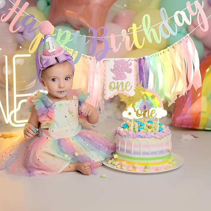 Rainbow 1st High Chair Banner Happy Birthday Banner 1st Birthday