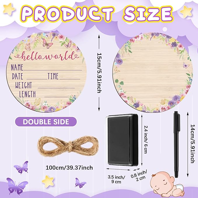 Thyle Baby Announcement Sign Wooden Baby Name Sign for Hospital