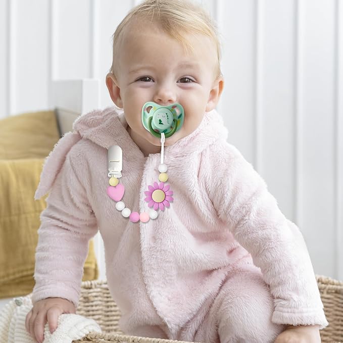 Silicone Pacifier Clip, 4 Pack Pacifier Holder for Boys and Girls