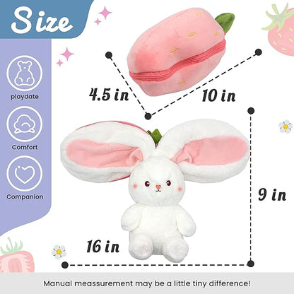Hopearl Reversible Strawberry Floppy Ear Bunny Stuffed Animal with Zipper Adorable Magical Plush Toy Rabbit Soft Squishy Plushie Gifts for Kids Girls, Pink 10''