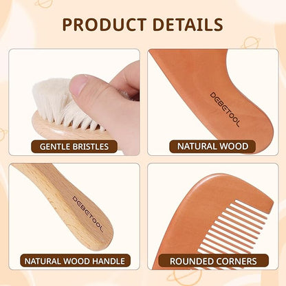 Baby Hair Bush and Comb Set - Wooden Baby Hair Brush Set with Soft Goat Bristle and Baby Comb for Newborns & Toddlers, Ideal for Promotes Healthy Hair Growth, Cradle Cap
