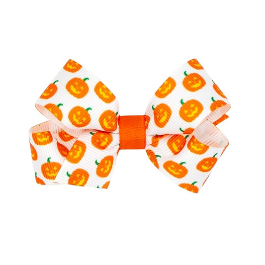 Wee Ones Girls Halloween-themed Jack-O-Lantern Printed Grosgrain Hair Bow, Jack O Lantern