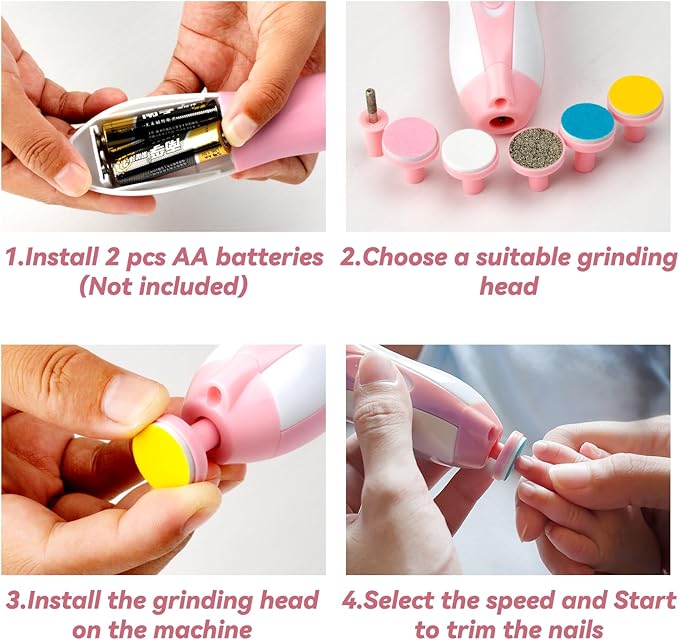 Baby Nail Trimmer Electric-6 in 1 Baby Nail Clippers Safe Baby Nail File Kit with a Nail Clipper, Scissor, Tweezers, and Nail Files