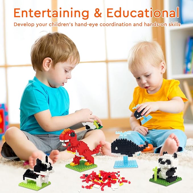 Animals Building Sets, Party Favor for Kids Small Toy Prizes, Dinosaur Whale Bulldog Panda Model Building Blocks, Birthday Party Favor Valentines Gifts for Kids Class Prize