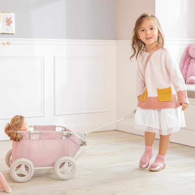 Olivia's Little World - Polka Dots Folding Princess Baby Doll Wagon, Toy Storage Wagon