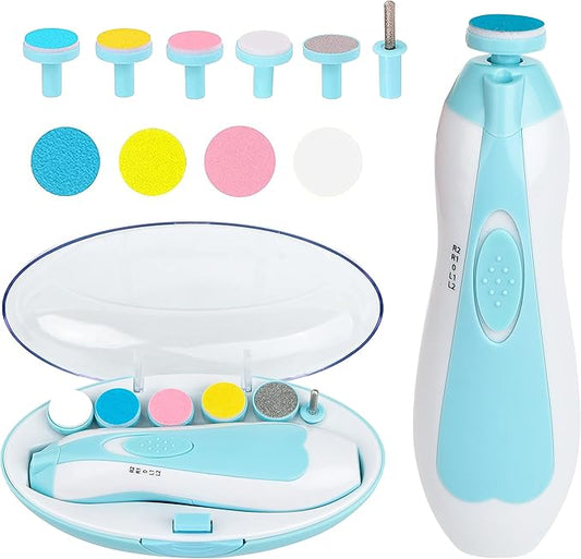 Baby Nail Trimmer Electric, Safe Baby Nail File with Light and 6 Grinding Pads for Newborn Toddler Toes and Fingernails,Baby Nail Trimmer Infant Nail File Electric (Blue)