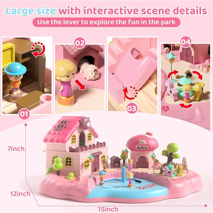Magnetic Doll House Playset for 2-4 Girls Gifts, Princess Dollhouse with Music, Light, 4 Toy Figures, Girl Toys for 3-5 Years Old, Christmas Birthday Gifts for Kids Age 3 4 5 6 Years Old Girls