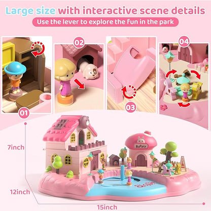 Magnetic Doll House Playset for 2-4 Girls Gifts, Princess Dollhouse with Music, Light, 4 Toy Figures, Girl Toys for 3-5 Years Old, Christmas Birthday Gifts for Kids Age 3 4 5 6 Years Old Girls