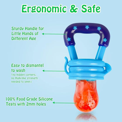 Baby Fruit Feeder/Food Feeder Pacifier for Babies (2 Pack) - HAOBAOBEI Mesh Teethers for Babies, Infant Teething Toy in Appetite Stimulating Colors 3 Sizes