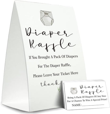 Diaper Raffle Sign,Diaper Raffle Baby Shower Game Kit (1 Standing Sign + 50 Guessing Cards) Diapers-N04